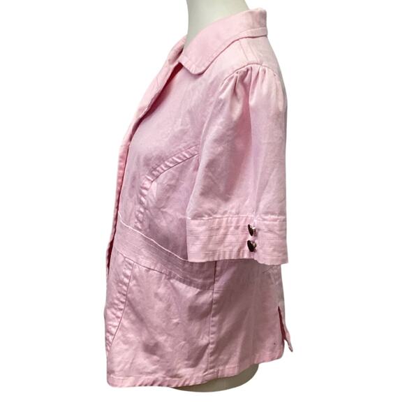 Live A Little Womens XL Cotton Blend Pink Short Sleeve Button Up Jacket Blouse - Picture 3 of 6